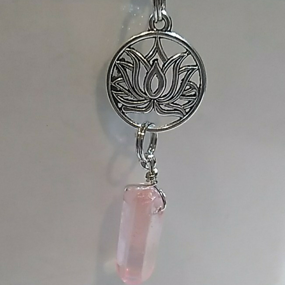 Lotus pendent w pink aura crystal point necklace - Picture 4 of 15